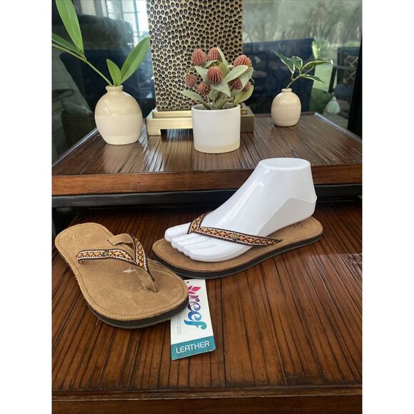 Reef Womens Gypsy Free Open Toe Slip On Flip Flop Sandal Sz 6 Orange Weave 1443 - Picture 1 of 5